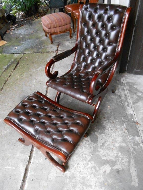 Fabulous English Brown Leather Arm Chair with Matching Ottoman, Amazing ...