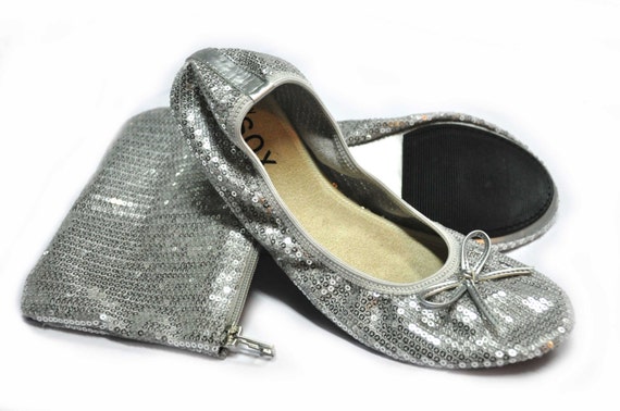 Silver Sequined Foldable Flats Size 9-10 by FoldableBalletFlats