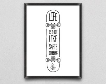 Skateboard Poster, Skateboard Wall art, Boy room decor, Skateboard Prints, Typography Quote, Motivational Poster, Skateboard art