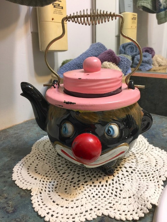 1940's Thames Japan Black Americana Tea Pot Clown Face