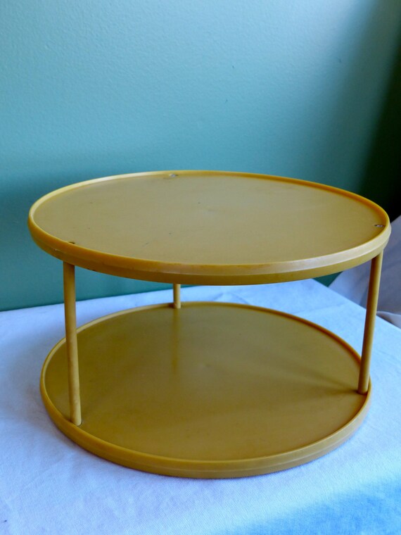Vintage 1970 Two Tier Lazy Susan Plastic Mustard Yellow Spice