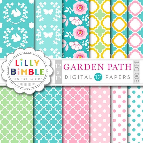 60% off Garden Party digital papers with flowers, butterflies, woodland scrapbook floral paper pack INSTANT DOWNLOAD Il_570xn
