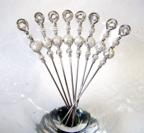Silver Stardust Beaded Stainless Steel Cocktail Picks