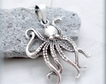Octopus Necklace, Sterling Silver, Ocean Necklace, Beach Jewelry, Marine Jewelry, Minimalist, Octopus Pendant, Summer Jewelry SN691