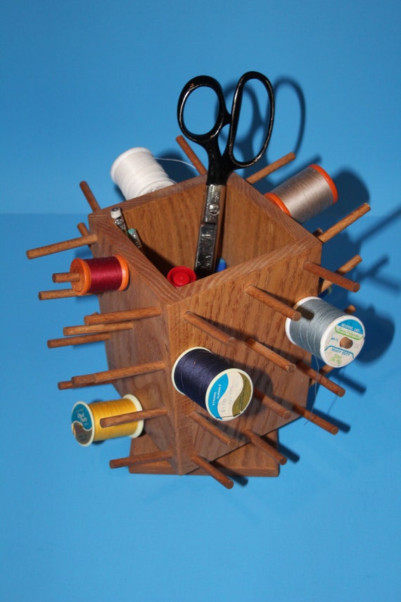 VINTAGE wooden lazy Susan PEG thread spool holder by surlymermaid