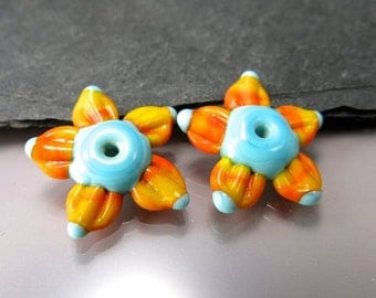 Handmade Lampwork Earring Beads by GlassBeadArt … Southwest Flowers ... SRA F12 ... 23x8mm