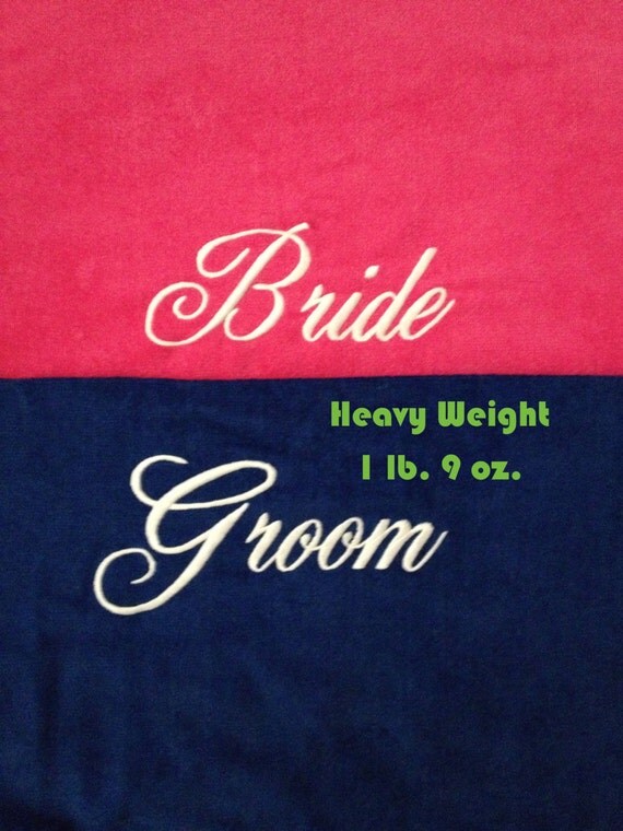 BRIDE & GROOM Beach Towels with Tote Bag THICK Embroidered