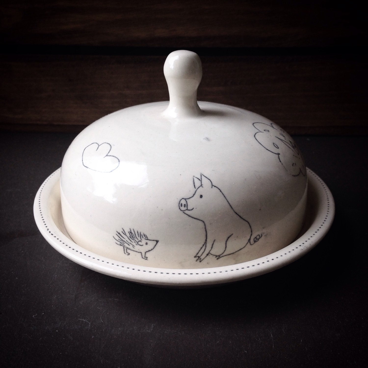 Ceramic Butter dish in black and white MADE TO ORDER