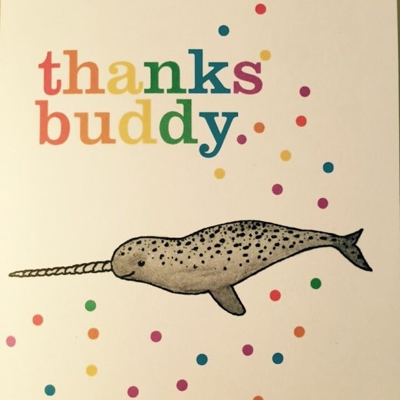 Items similar to Thanks buddy narwhal thank you card on Etsy