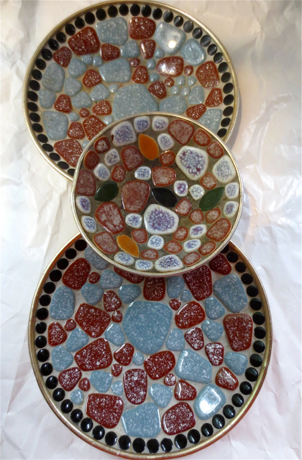 Mosaic Dish Collection of 1960s Hand Made Ceramic Mosaic Tile Serving