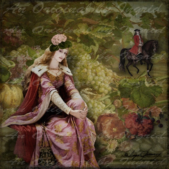 Waiting for Princ Charming Digital Collage Greeting Card (Suitable for Framing)