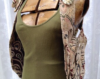 Cream steampunk holster vest - womens shoulder holster - recycled fabric shoulder holster bag - Burning Man pocket vest - Medium Narrow