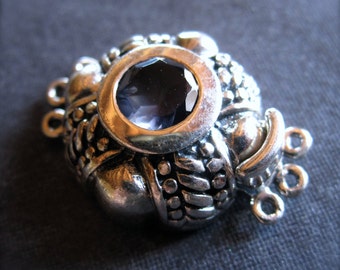 Iolite Box Style Clasp - Solid Sterling Silver and Gemstones - three stranded