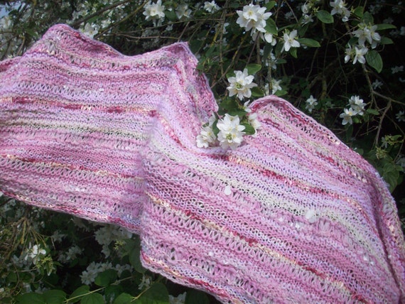 Knitted wedding shawl, pinks, summer wrap, long wide scarf, warm cosy stole CIJ by SpinningStreak