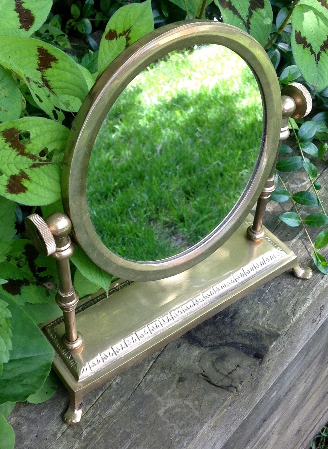 FREE SHIPPING..Vintage Solid Brass Tilt Vanity MirrorShaving