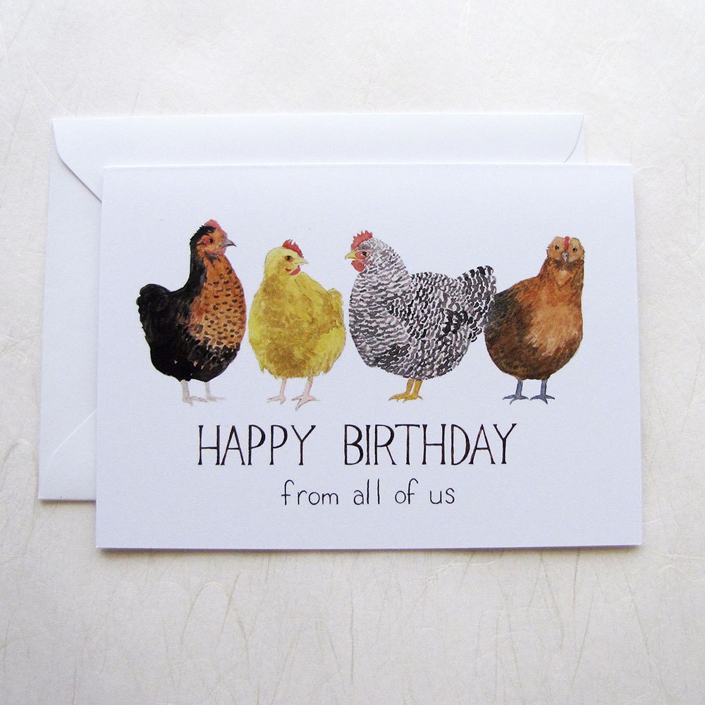 Happy Birthday Chickens Illustrated Greeting Card by yardia