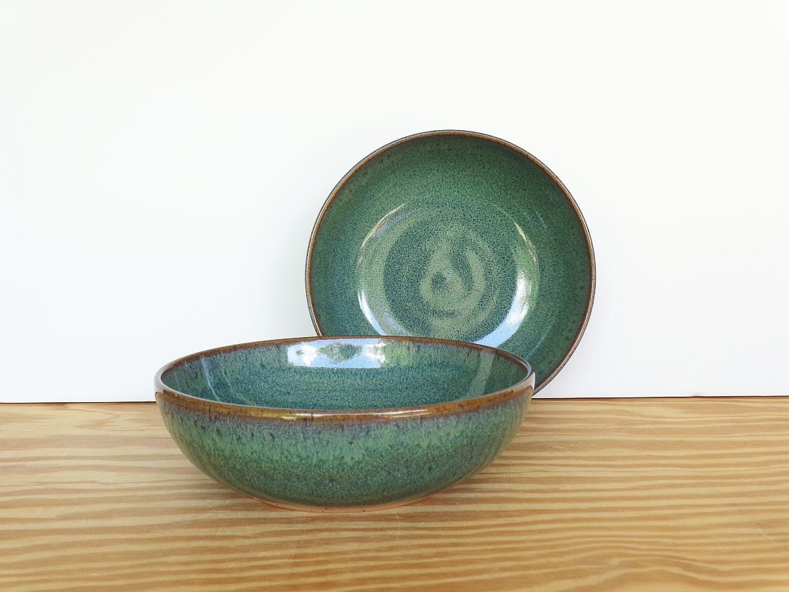 Ceramic Pasta Bowls In Sea Mist Glaze Stoneware By Dorothydomingo