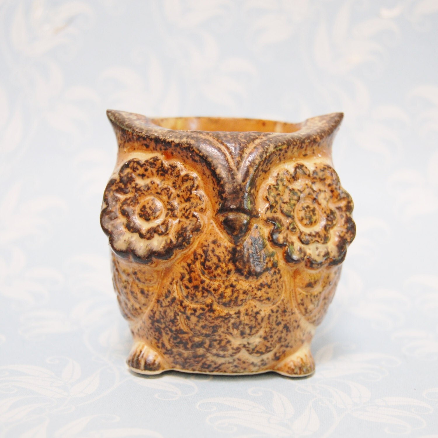 1970s Pottery Owl Votive Candle Holder Vintage Boho Japan