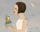 My village,  Girl Deluxe Edition Print of original drawing