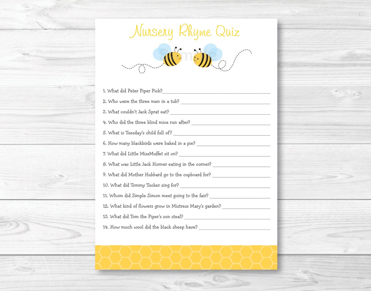 Cute Bumble Bee Nursery Rhyme Quiz / Bumble Bee Baby Shower