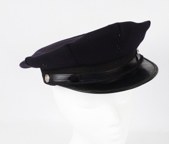 Vintage Firemans Dress Hat Cap Navy Blue Wool Sz 7