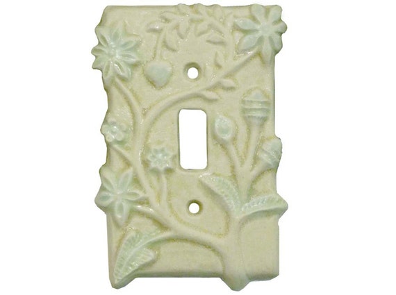 Ceramic Light Switch Cover Vine Design Single by HoneybeeCeramics