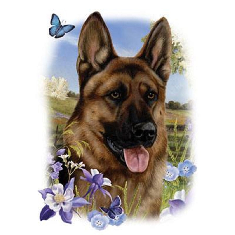 GERMAN SHEPHERD dog fabric with Flowers on One Fabric Panel
