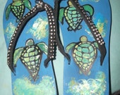 New Sea Turtle Hand Painted Flip Flops Made to Order Size Adult Small Free Shipping Summer Shoes Southern Living