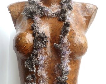 Variegated IV scarf, freeform crochet long lariat, fiber art scarf, brown, bohemian, Coachella, romantic, boa, statement, fashion