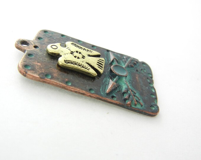 Rectangular Multi Tone Indian Style Charm Pendant Gold-tone Copper-tone Patina