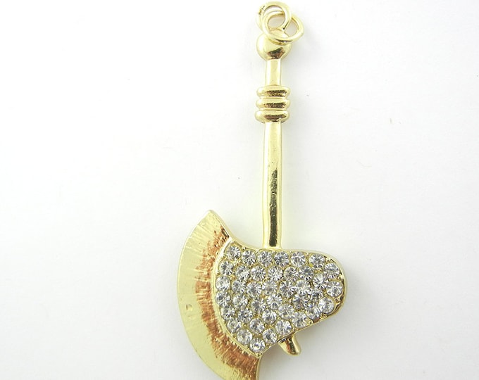 Gold-tone Medieval Axe or Hatchet Pendant with Doublesided Rhinestones