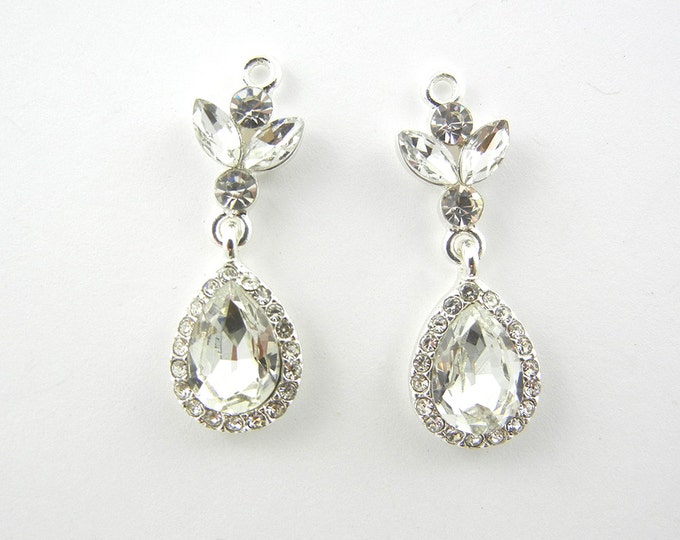 Pair of Small Rhinestone Floral Teardrop Charms