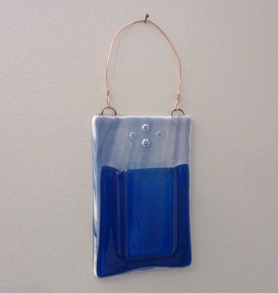 Blue Fused Glass Wall Pocket Vase