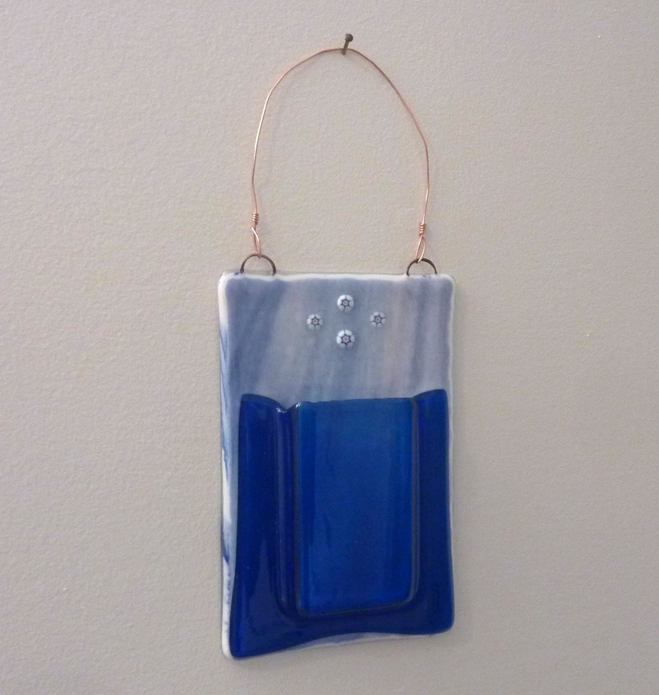 Blue Fused Glass Wall Pocket Vase