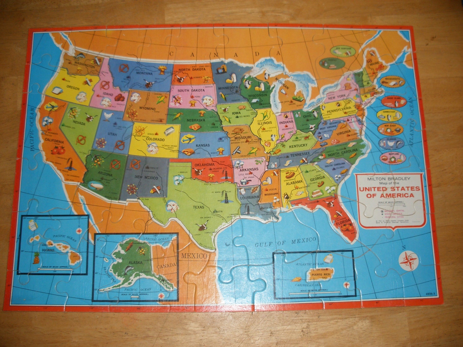Vintage Wooden United States Wooden Puzzle Map With World Map 5529
