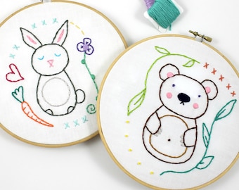 Woodland Animals Bear & Bunny Hand Embroidery Pattern