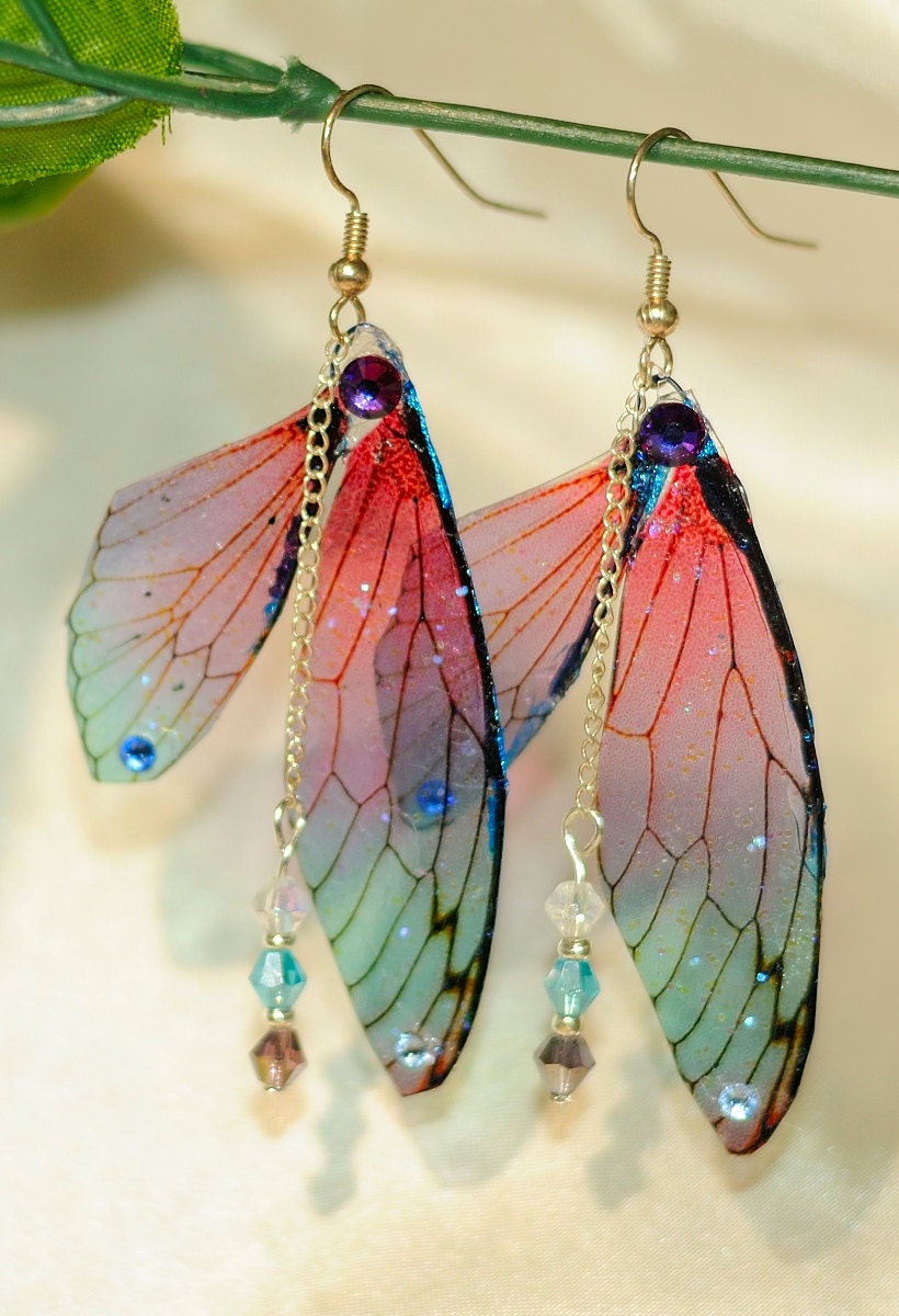 Fairy Wing Earrings fantasy dragonfly cicada by MyBeadedBohemian