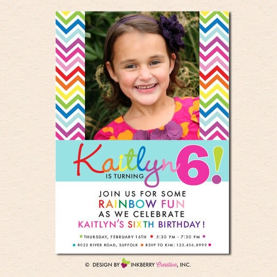 Rainbow Chevron Birthday Party Photo Invitation (Digital File - Printed Cards Also Available) Il_570xn