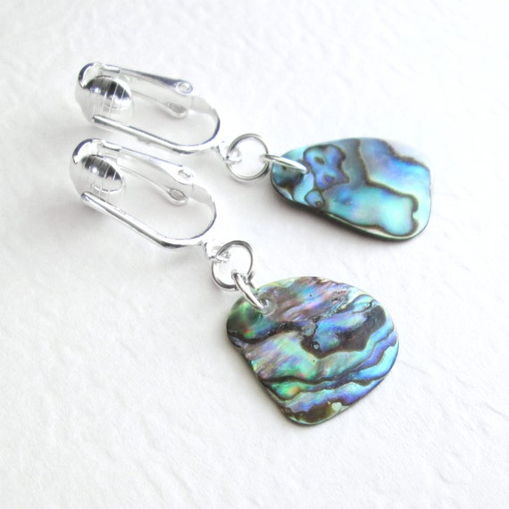 Tahitian-Style Abalone Paua Shell Clip On Earrings-Mother Of Pearl
