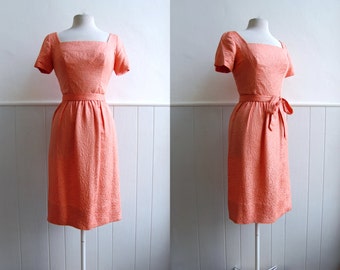 ON SALE - 1950's Suzy Perette Coral Pink Wiggle Dress