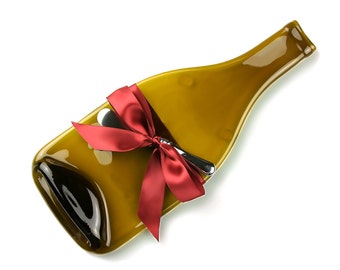 Melted Wine Bottle Cheese Tray, Recycled Amber Glass