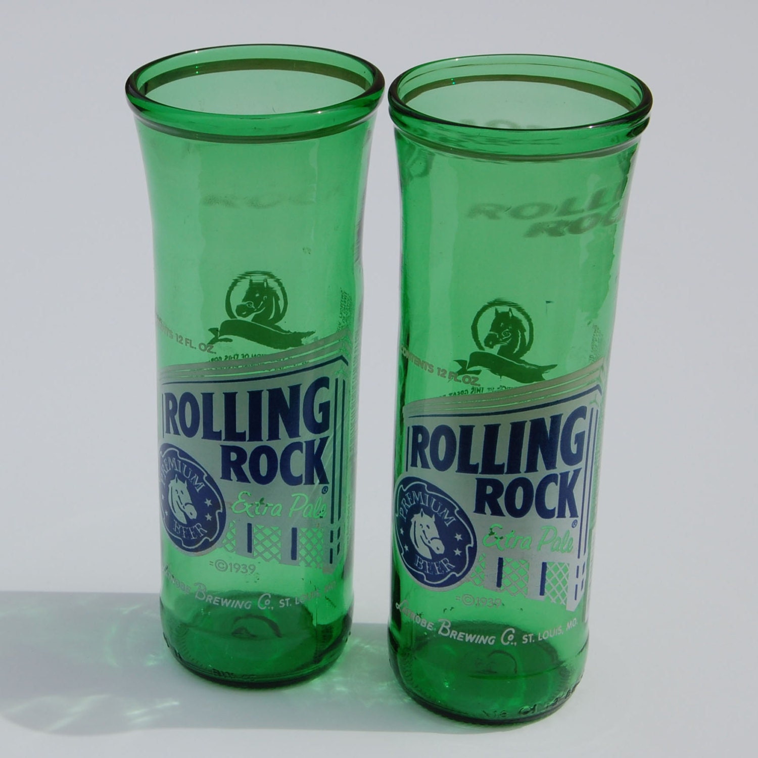 Set of two Rolling Rock Beer Bottle Glasses
