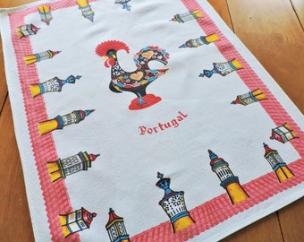 Portugal Souvenir Towel, Portugal Towel, Red Portugal Towel, Vintage Towel Rooster Towel, FREE SHIPPING with 2 Towels