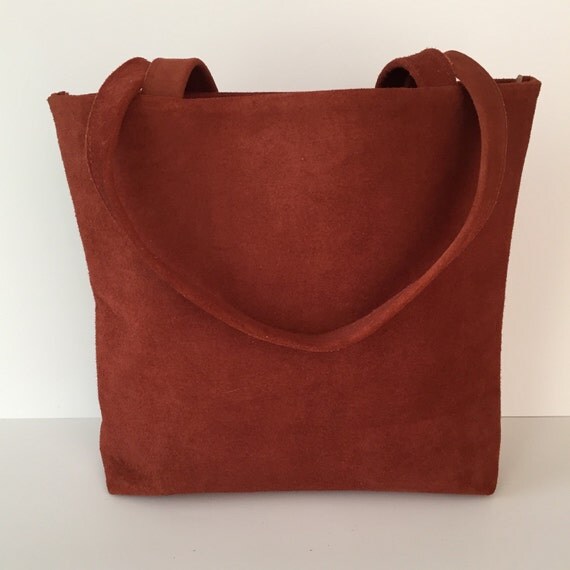 Suede Tote Bag Rough and Tumble Rugged Rust Color Market