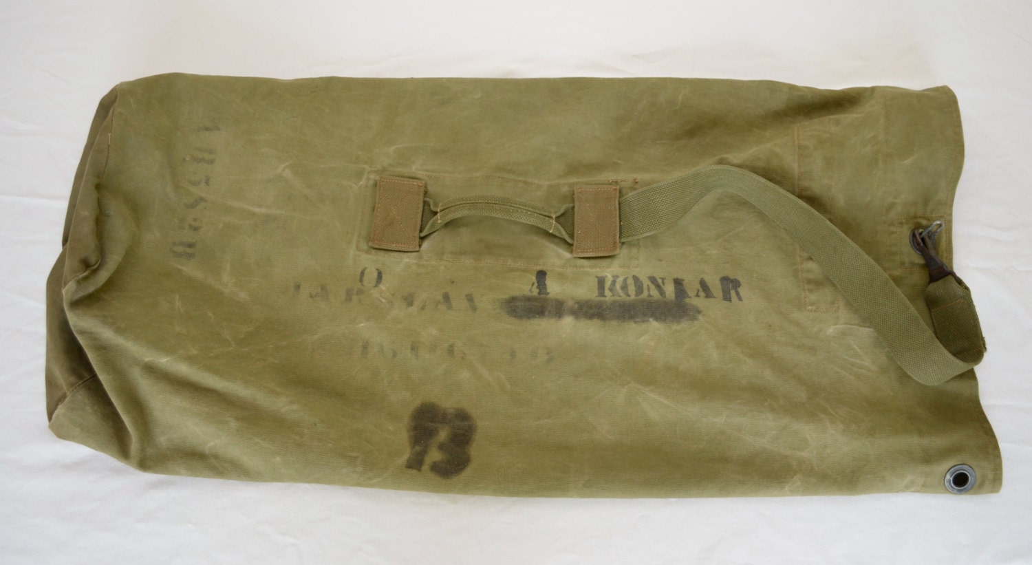 Vintage U.S. ARMY duffel bag WW2 Boyt 1943 soldier name