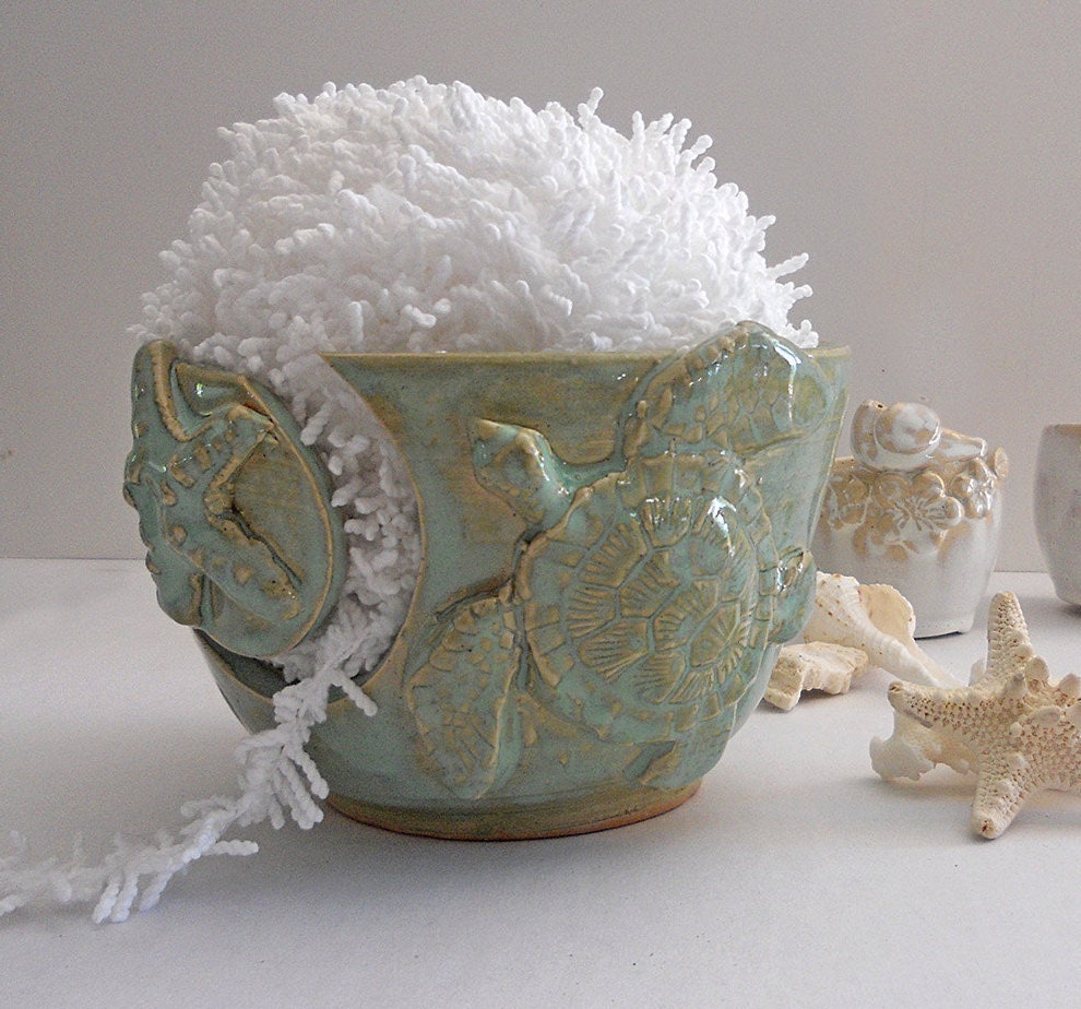 Sea Turtle Yarn Bowl Knitting Bowl Beach Handmade Pottery
