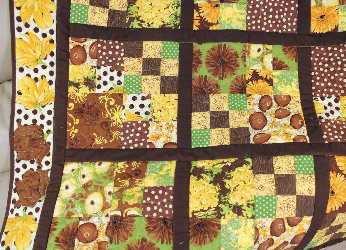 Retro Quilted Throw in Golden Yellow Green by QuiltSewPieceful