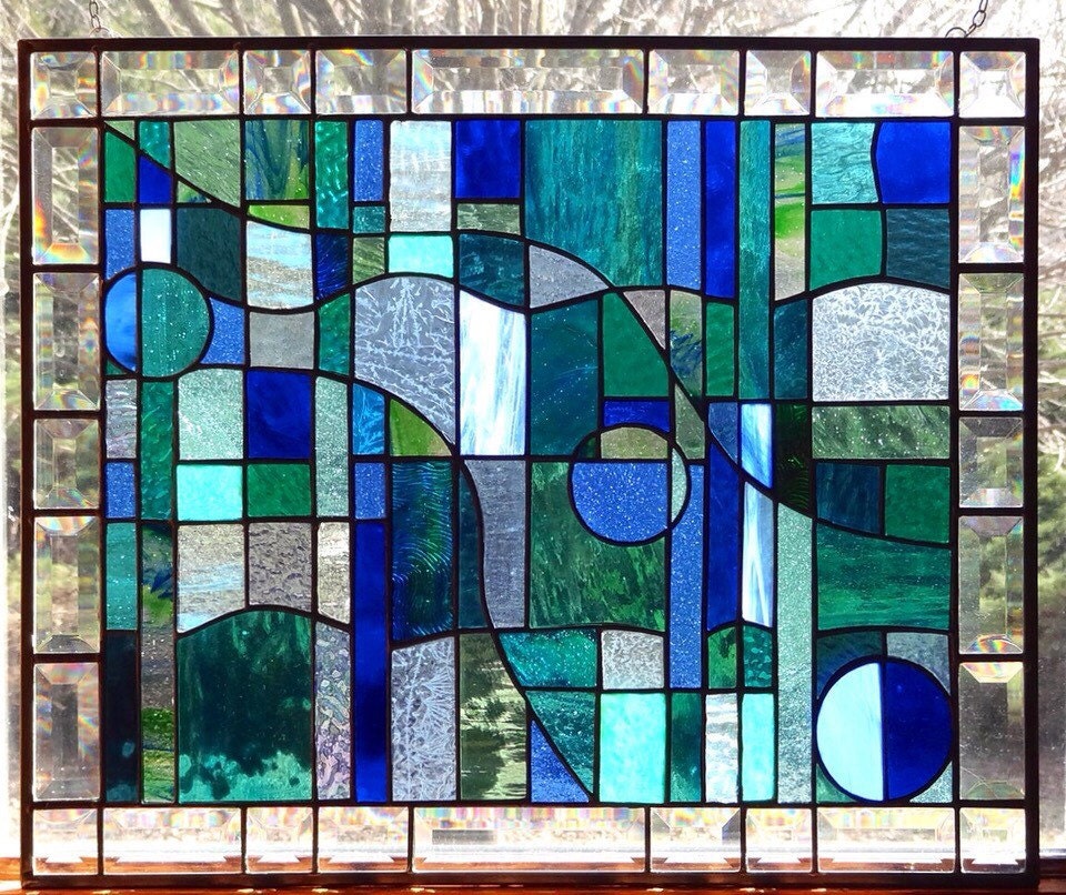 Tapestry hanging stained glass beveled window panel