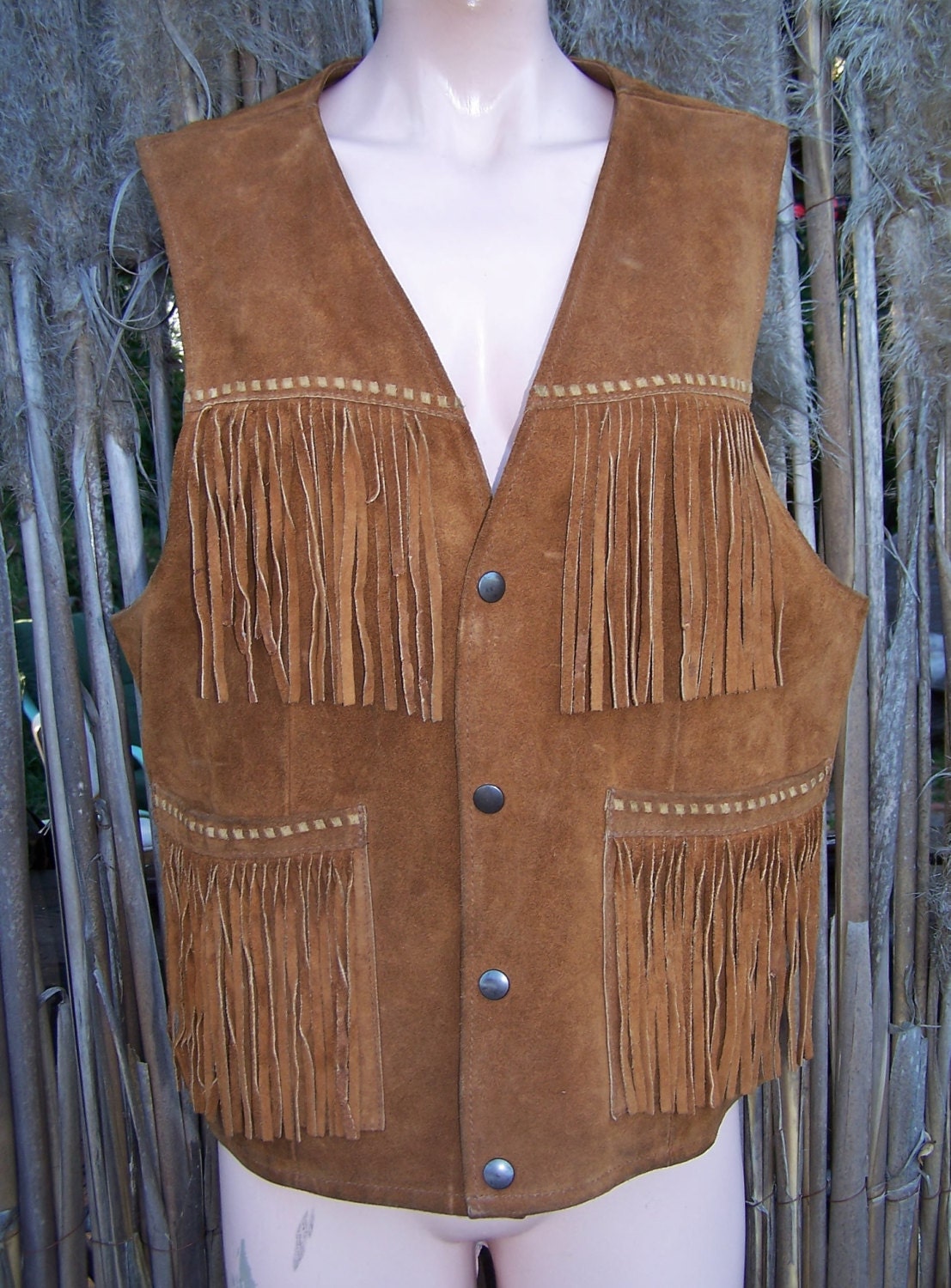 Fringe leather vest 70s hippie rust brown by GreenMarketVintage