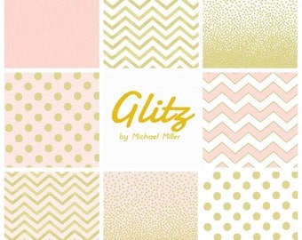 Custom Crib Bedding Set - Glitz by Michael Miller - Gold Sparkles on white, pink, or mint